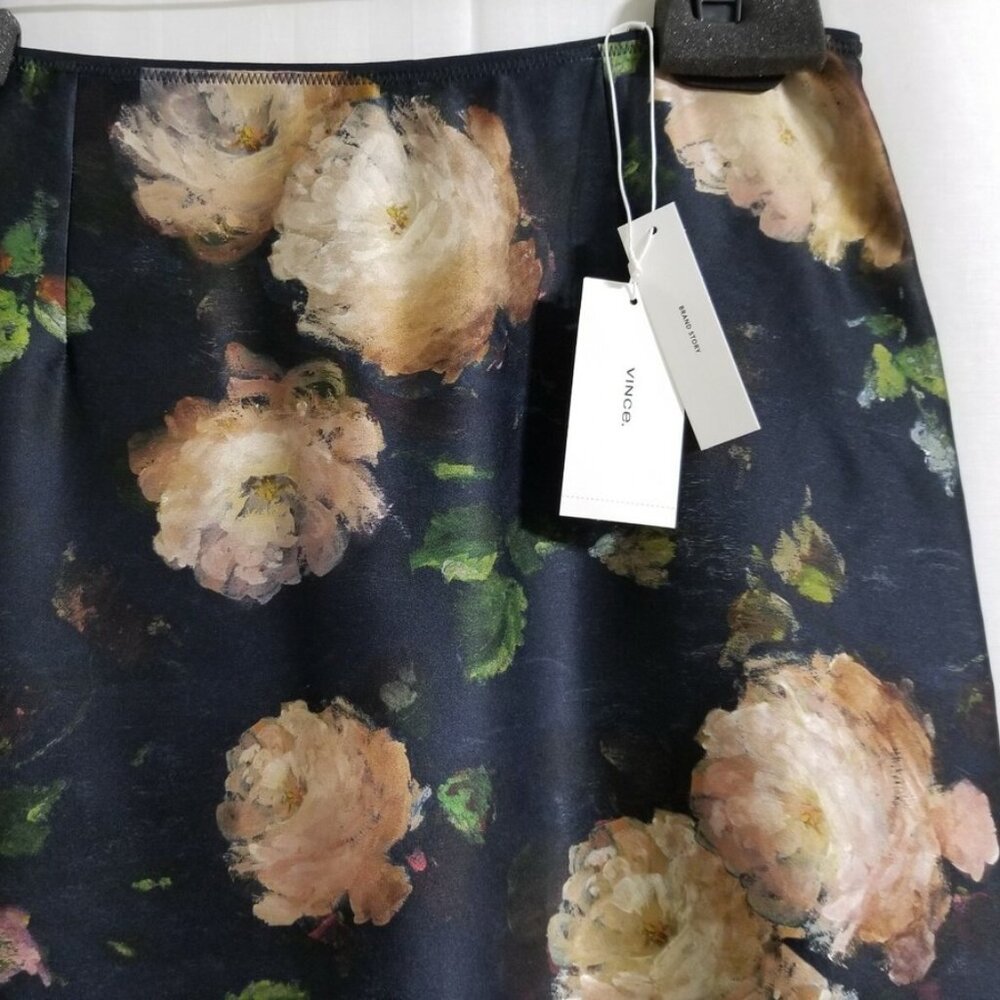 NEW Vince Women Painted Rose Petal Glow Silk Slip Midi Zip Up Skirt - Picture 9 of 10